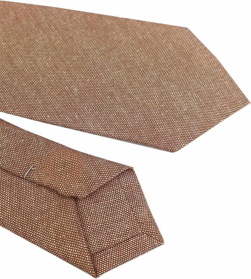 Elfeves Men's Skinny Solid Color Tie Causal Cotton Linen Narrow Slim cut Necktie - Image 2